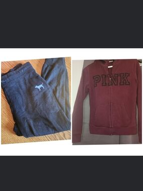 PINK Maroon Zip-Up Hoodie and Black Sweatpants